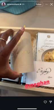 A still from Williams' Instagram Story featuring gifts sent to her by Meghan, Duchess of Sussex (Source: Instagram/serenawilliams)